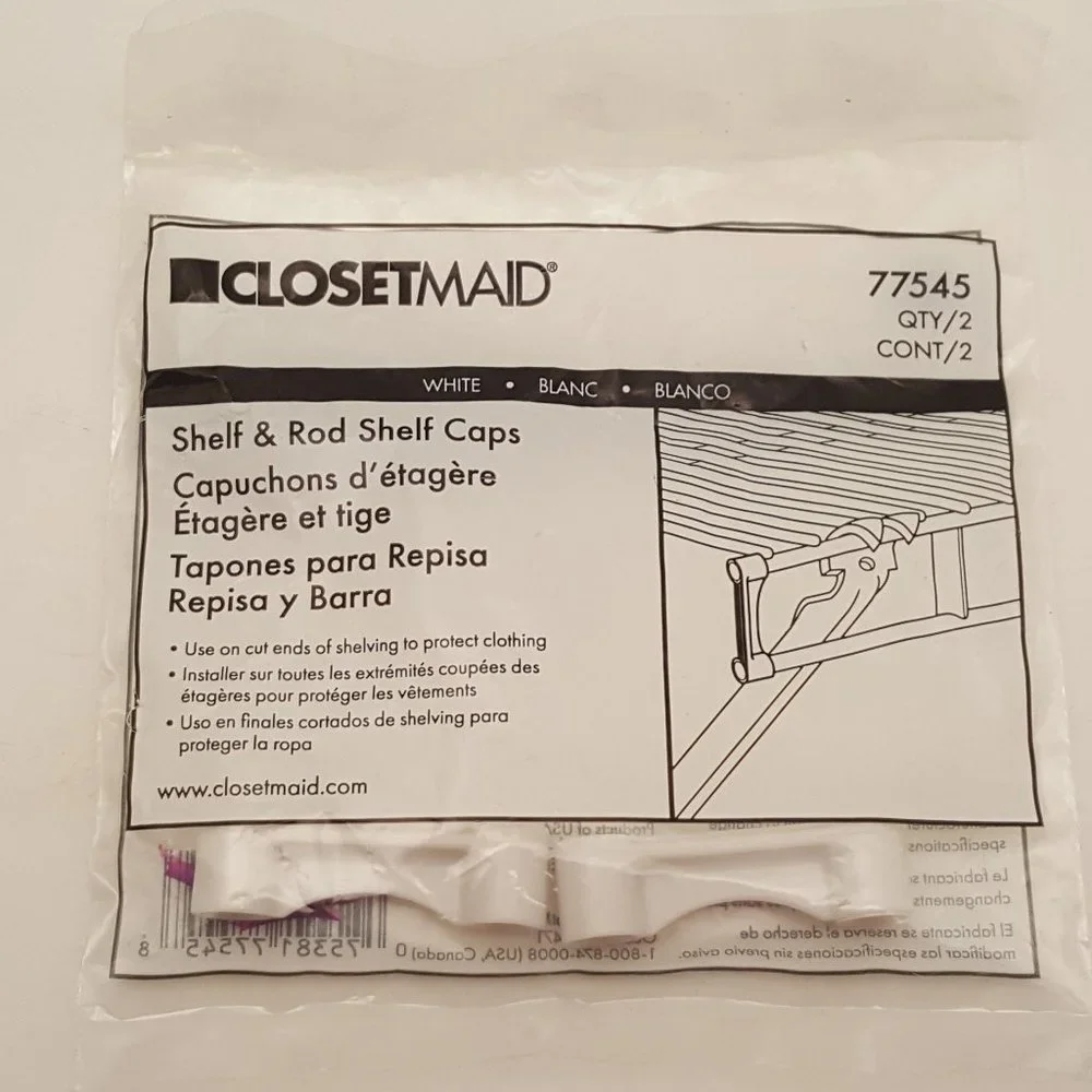 CLOSETMAID Shelf & Rod Shelf End Caps | Package of 2 | 77545 | 01-10078-00 | NEW
